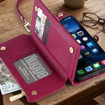 etui telephone bandouliere en cuir rouge